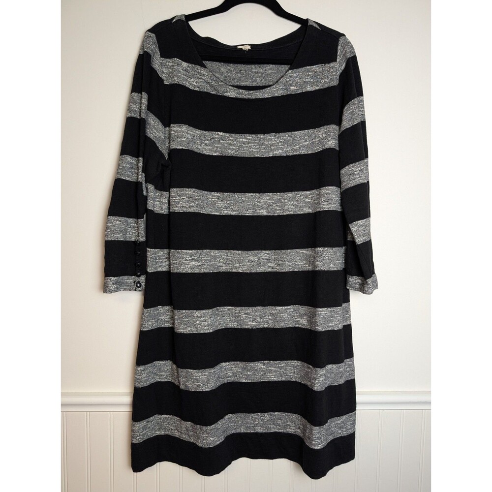 J Crew Womens Dress Striped 100% Cotton Sweatshirt Dress 3/4 Sleeve Size L